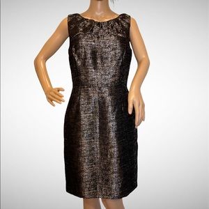 Ellen Tracy Black and Metallic Gold Sleeveless Midi Dress Size 8 VGC
